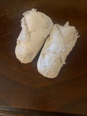 White Lace Baby Christening Shoes